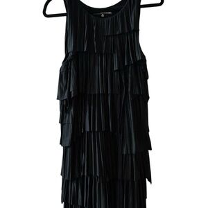 Claude Brown Black Pleated Ruffle Midi Dress Size M Elegant Goth Festival Party